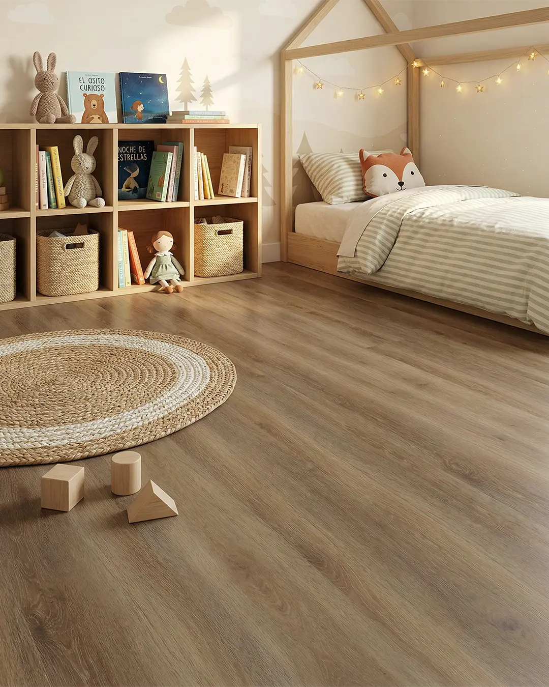 Piso Vinílico Roble Europeo SPC 5,5(0,5)(4+1,5)mm EVA (2,64m2 x caja)