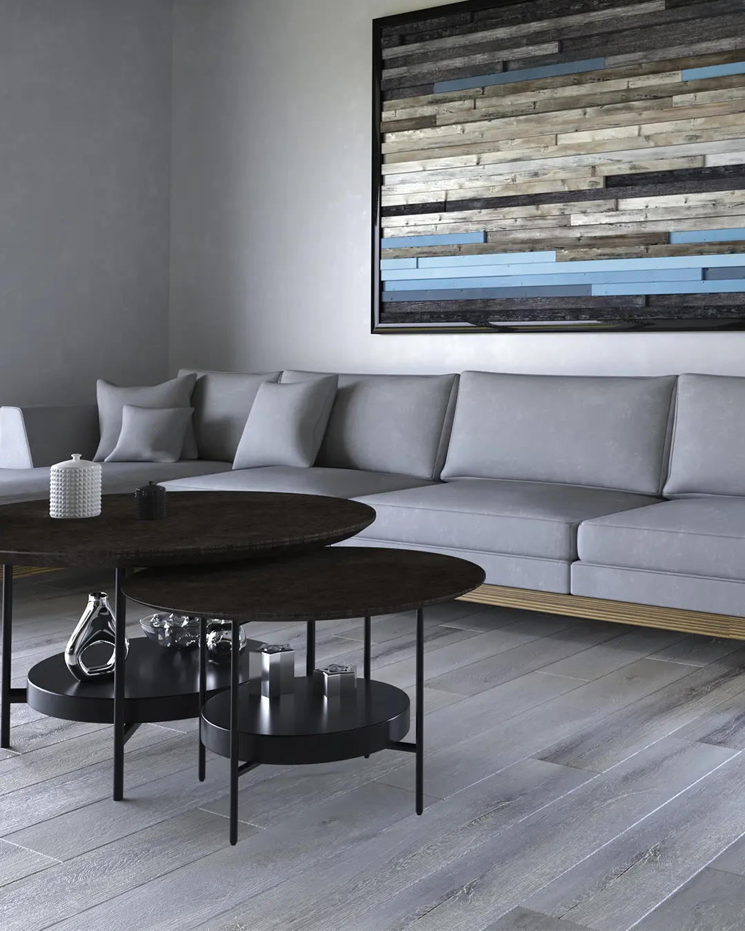 Piso Vinílico Gris Hormigon SPC 5,5(0,5)(4+1,5)mm EVA (2,64m2 x caja)